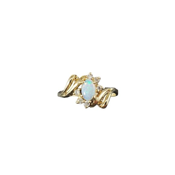 14 Karat Yellow Gold Opal and Diamond Ring Size 8.25 #16352